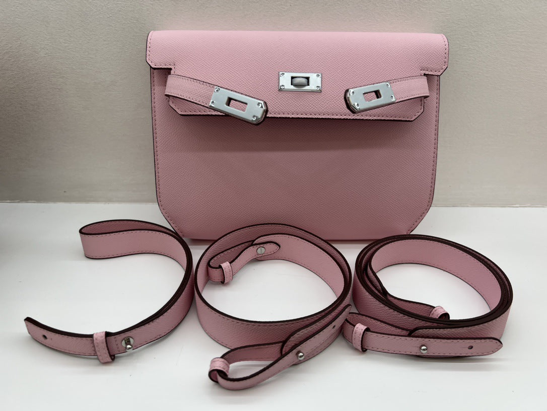 2023新款手掌纹牛皮凯莉包腋下包女单肩斜挎包复古通勤跳舞包真皮