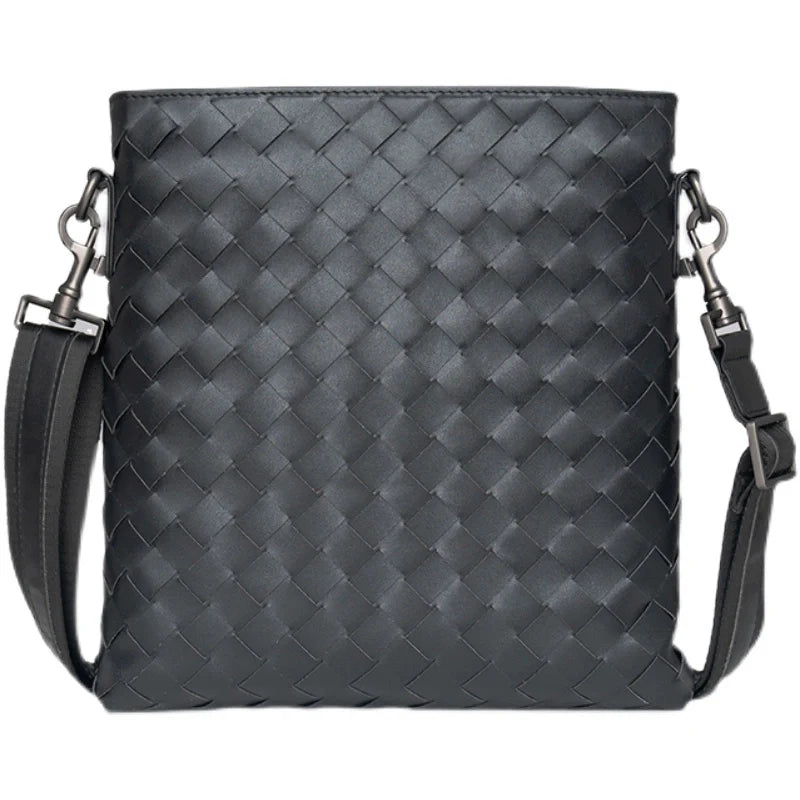 X&BV真皮男包单肩包休闲男士斜挎包包商务竖款编织时尚潮男小背包