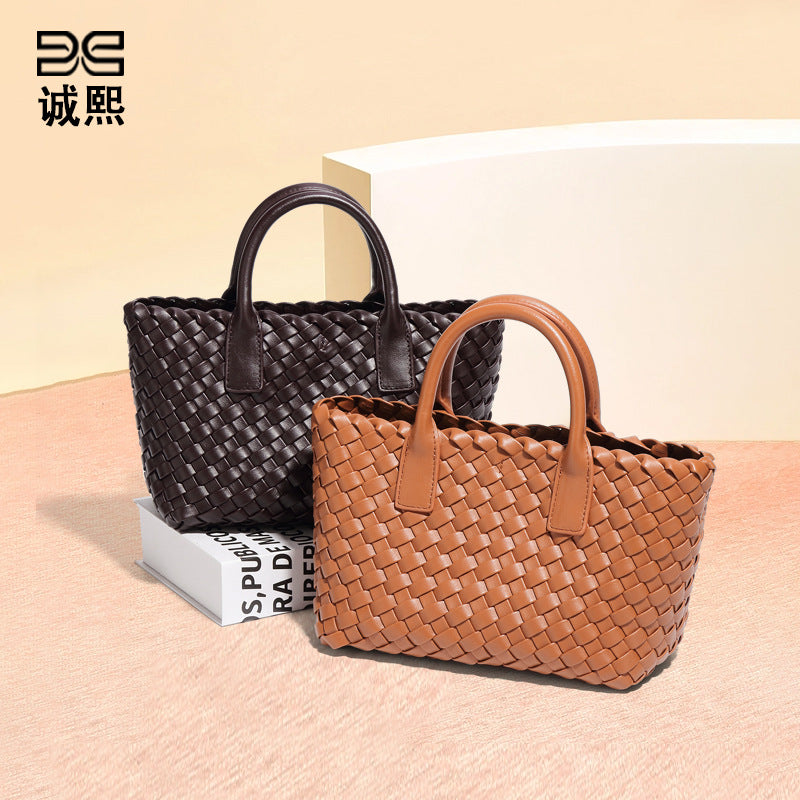 欧美大容量通勤包女简约休闲手提包时尚手工编织包潮流单肩斜挎包