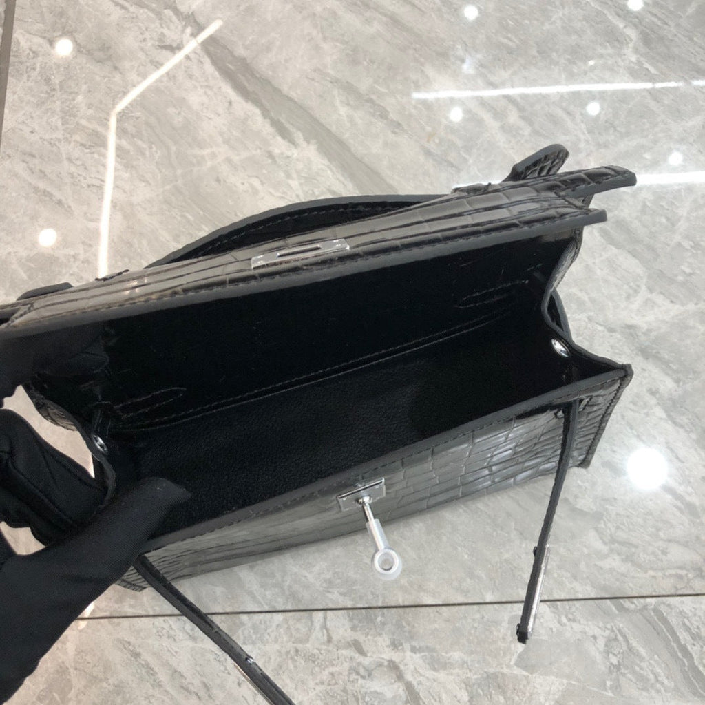 2024新款真皮女包鳄鱼纹牛皮凯莉手拿包晚宴包时尚单肩斜跨包