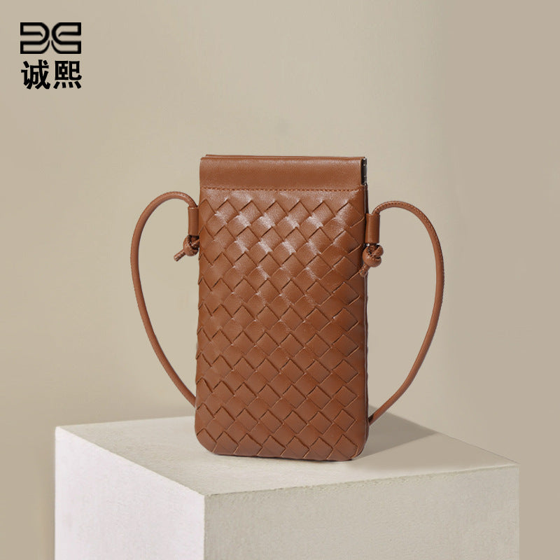 简约时尚新款迷你手机包手工编织包潮流复古小零钱包单肩斜挎女包