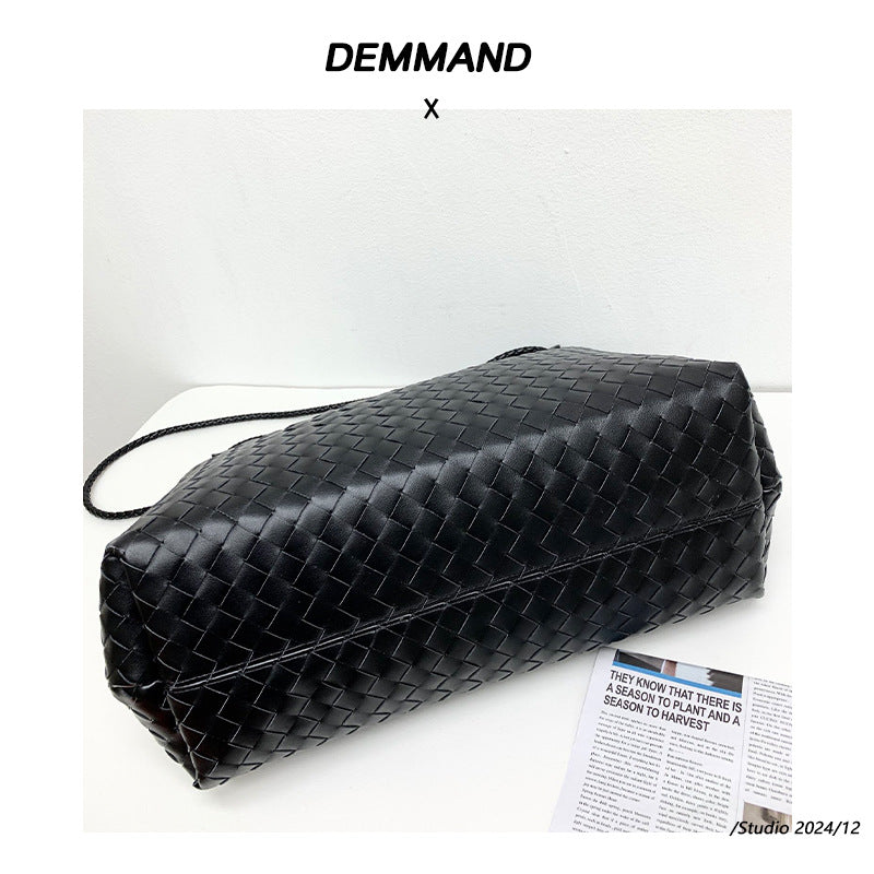 真皮编织包金属绳扣手提包牛皮单肩斜挎包大容量时尚托特包秋冬新