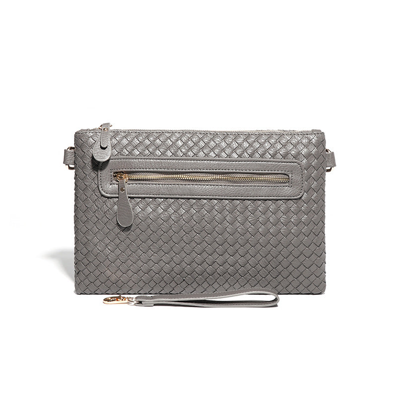 新款欧美时尚手拿编织女包大容量pu软皮信封包单肩斜跨包直播货源