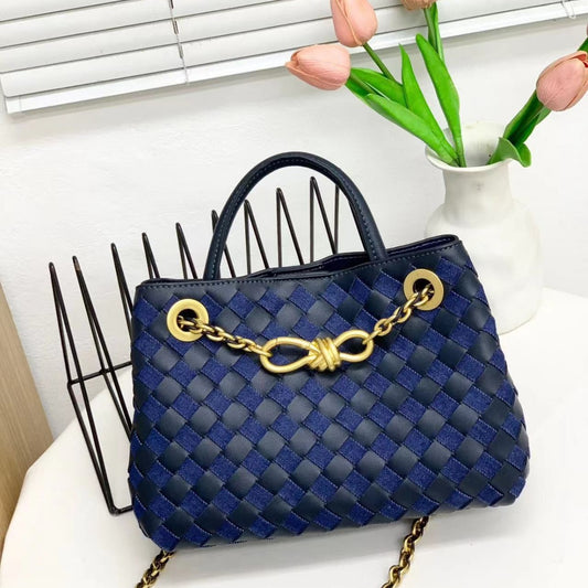 新款编织牛皮金属绳扣单肩包手提出街通勤购物袋百搭时尚潮流小众