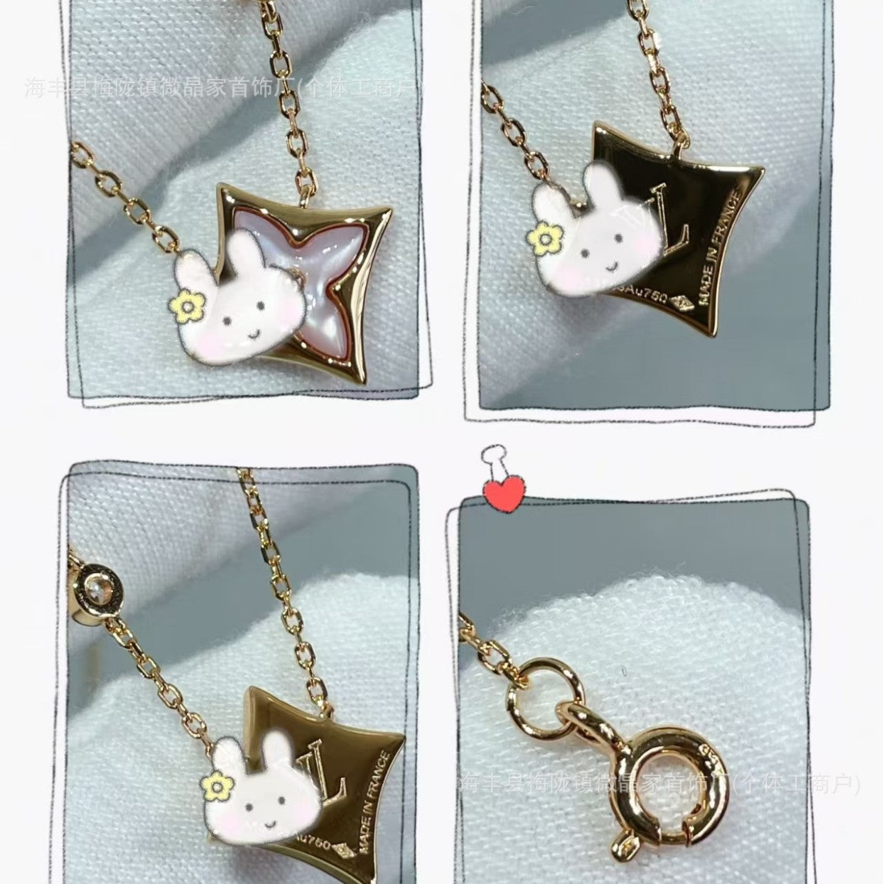 高版驴家老花白贝母手链菱形贝母天河石项链S925银镀18K玫瑰金