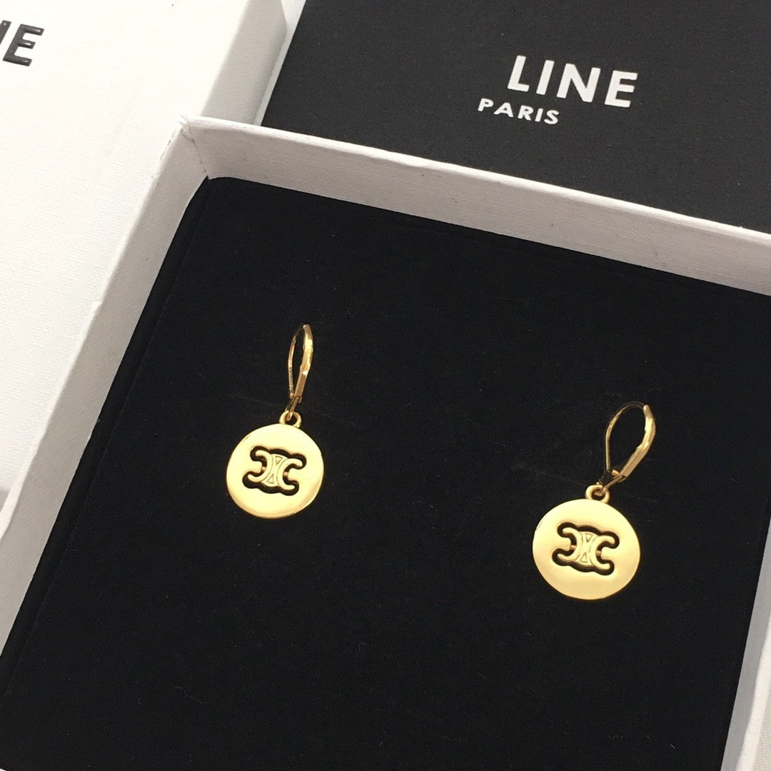 CE风22新款黄铜镀金圆片凯旋门吊坠项链女手链耳环气质光面锁骨链