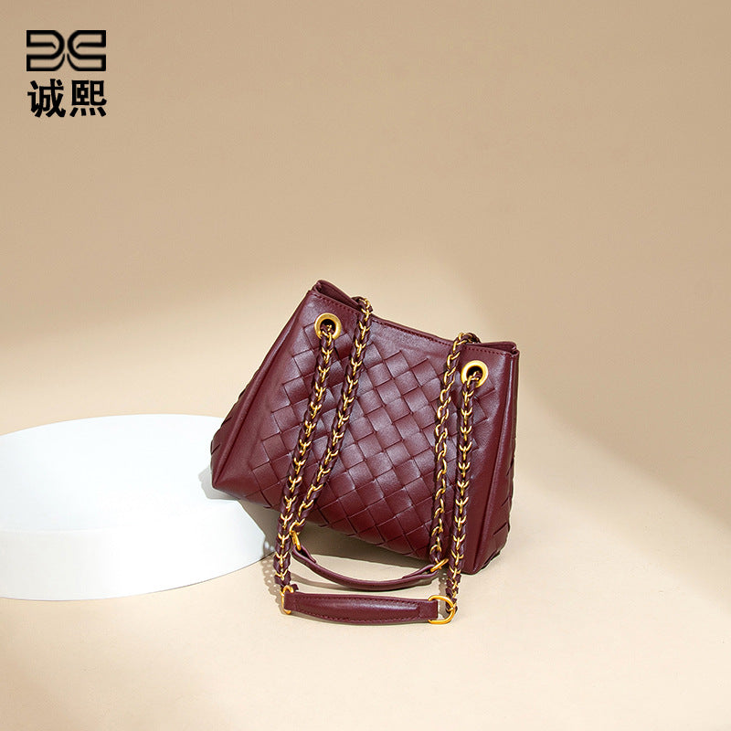 跨境新款降落伞编织女包链条高级感单肩斜跨腋下包子母手提水桶包