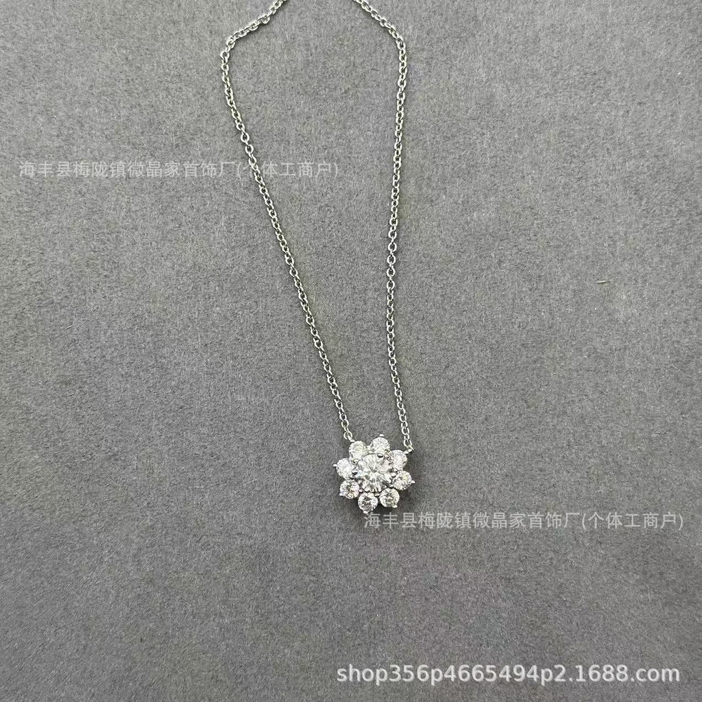 高版本海瑞太阳花项链纯银满钻花朵锁骨链网红款精工CNC厂家直销