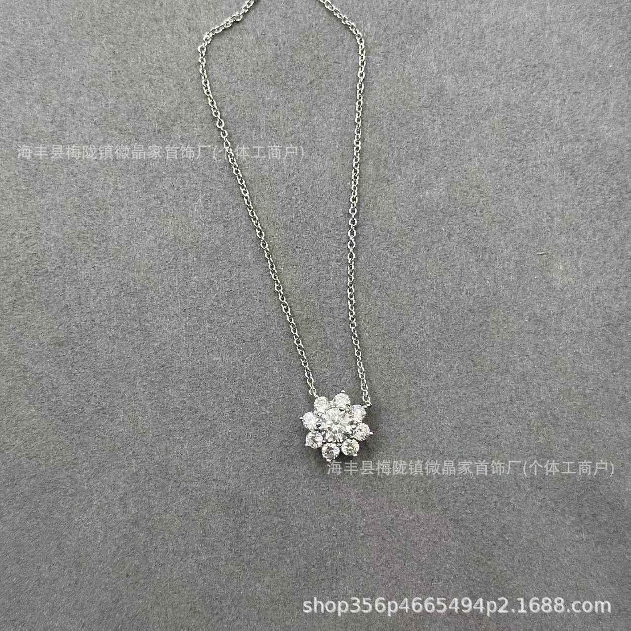 高版本海瑞太阳花项链纯银满钻花朵锁骨链网红款精工CNC厂家直销