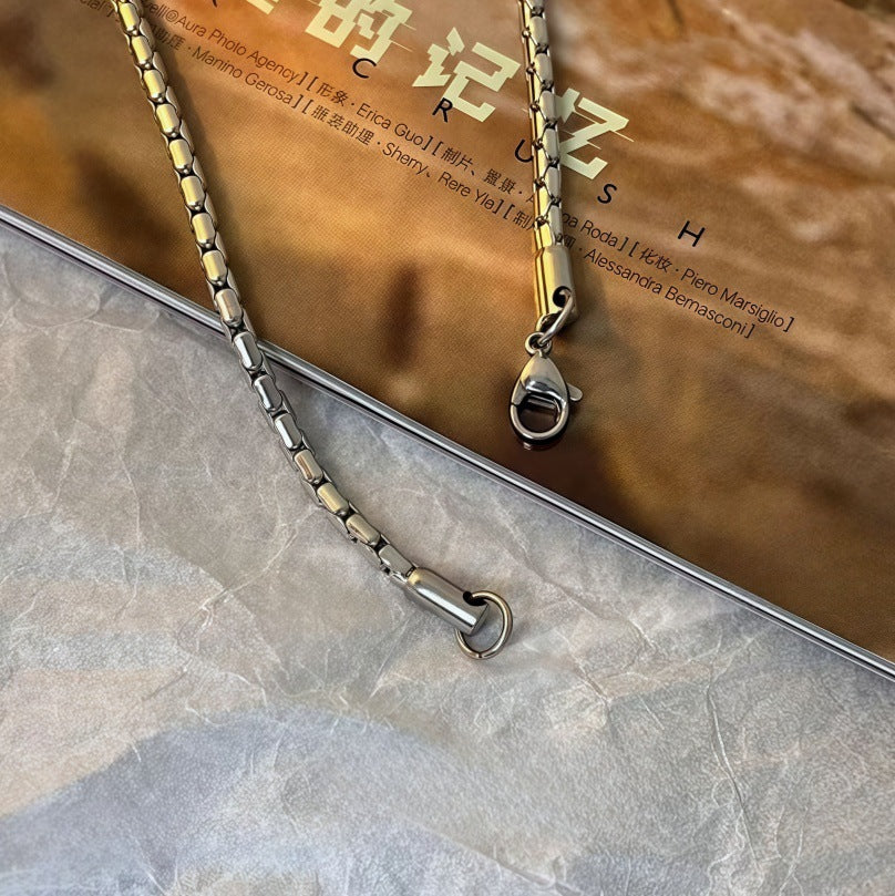 钛钢项链 简约个性时尚男项链方珠锁骨链男款高级感潮流痞帅配饰