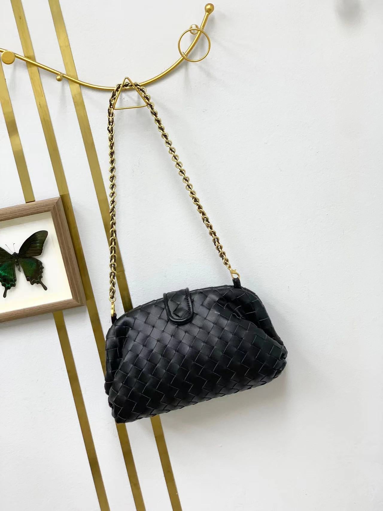 新款链条编织云朵包牛皮单肩腋下手拿包夹子包真皮女包潮流时尚单