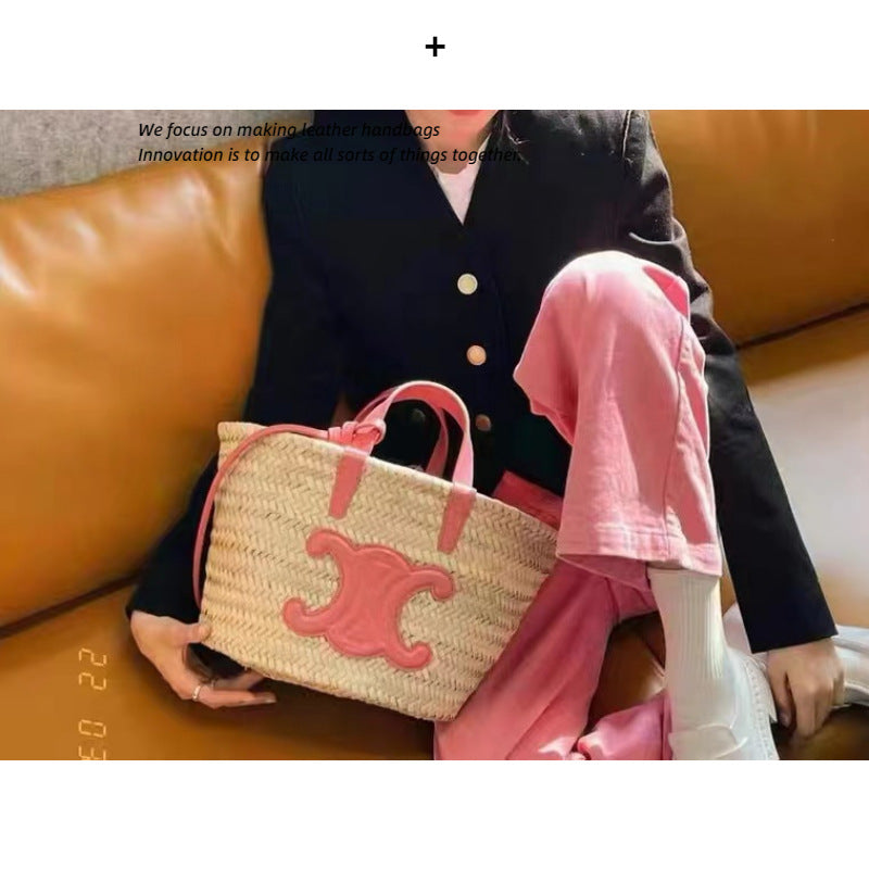 进口棕榈叶编织草菜篮子度假手提风购物袋休闲百搭夏季新复古斜挎