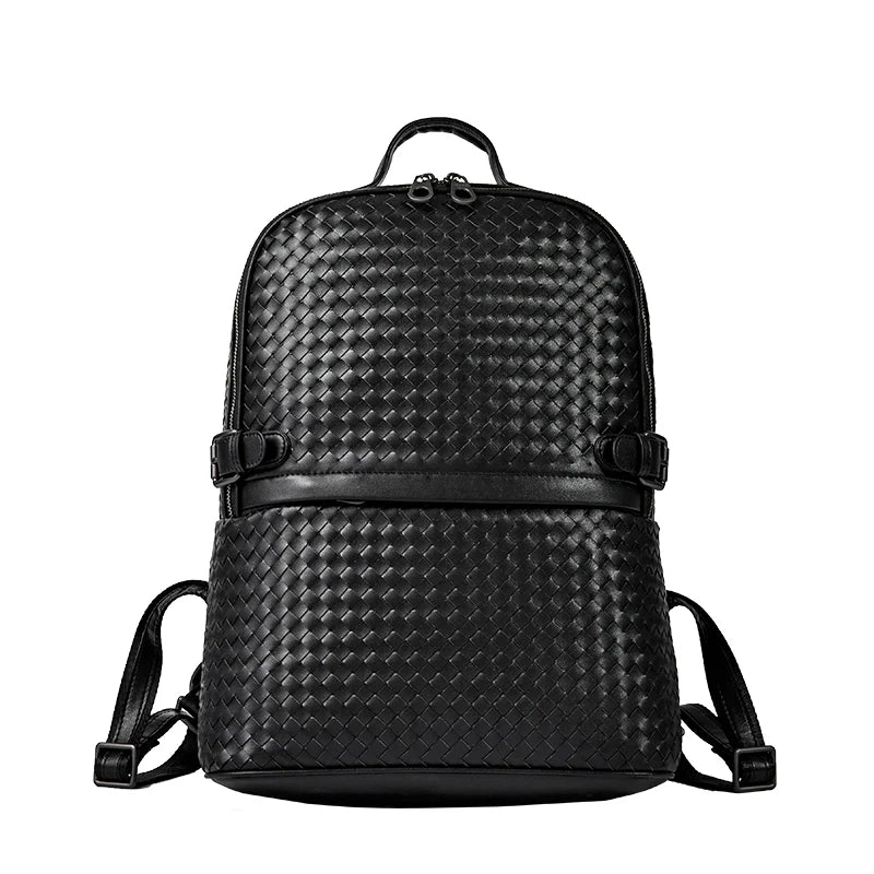 X&BV男士双肩包真皮大容量商务休闲旅行电脑背包编织男包时尚书包