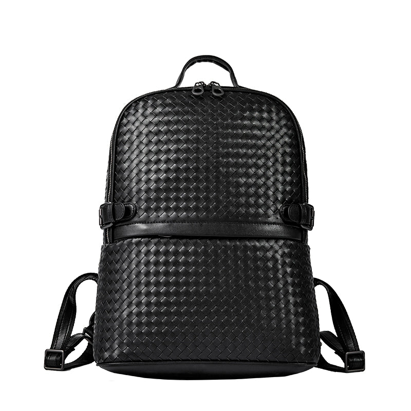 X&BV男士双肩包真皮大容量商务休闲旅行电脑背包编织男包时尚书包