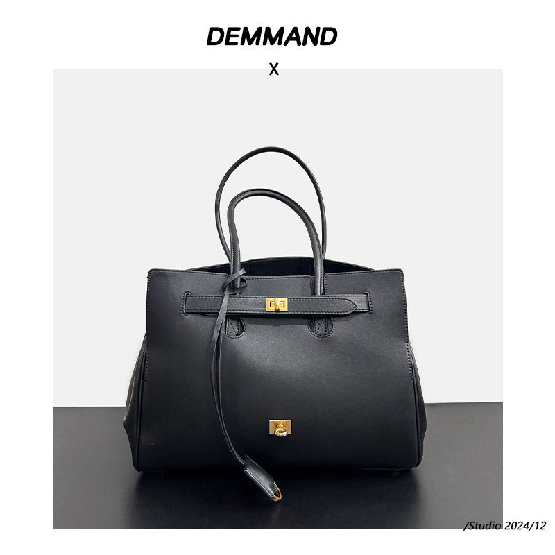 2024冬季新款锁扣托特包大容量中性机车包女头层牛皮真皮单肩包包