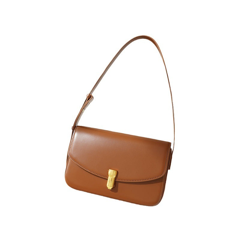 高级感牛皮小方包 秋季质感子弹头斜挎小包包复古真皮单肩腋下包