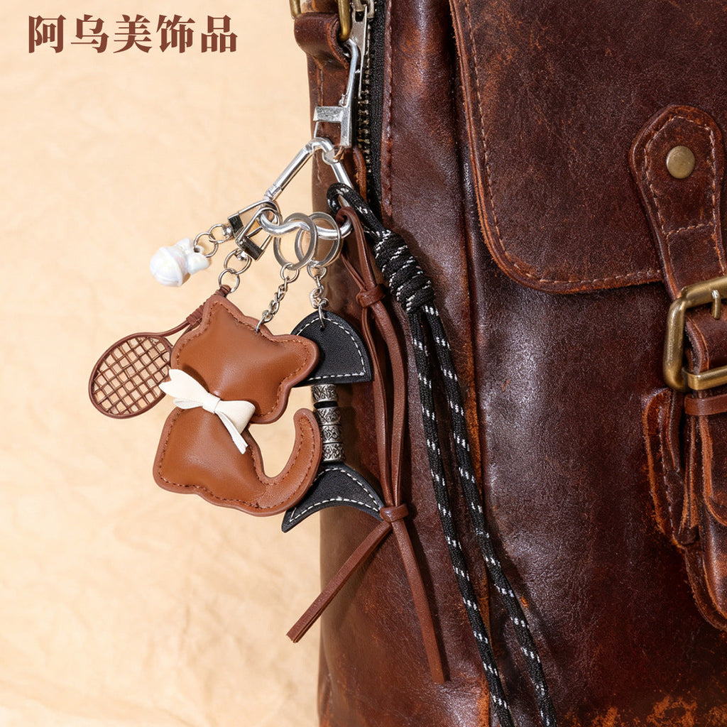 新款皮质小猫咪包包挂件蝴蝶结可爱卡通动物小猫女包挂饰小礼品