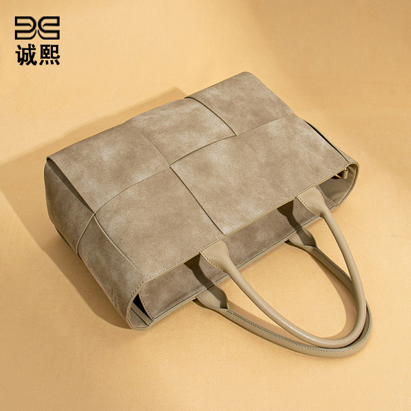 新款磨砂大容量手拎女包高级感跨境潮流编织商务包时尚单肩斜挎包