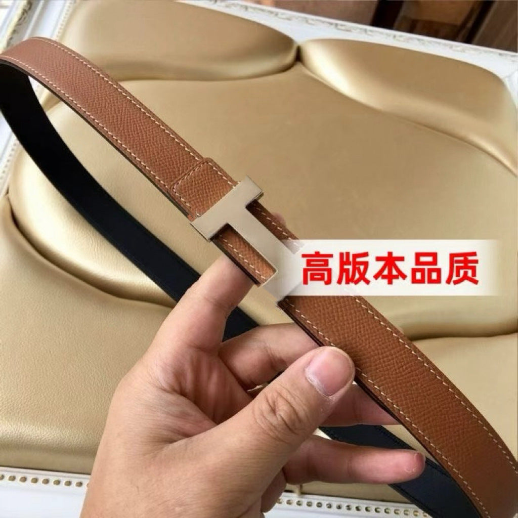 H扣女士皮带端真皮双面商务休闲牛仔裤腰带高级感新款头层牛皮