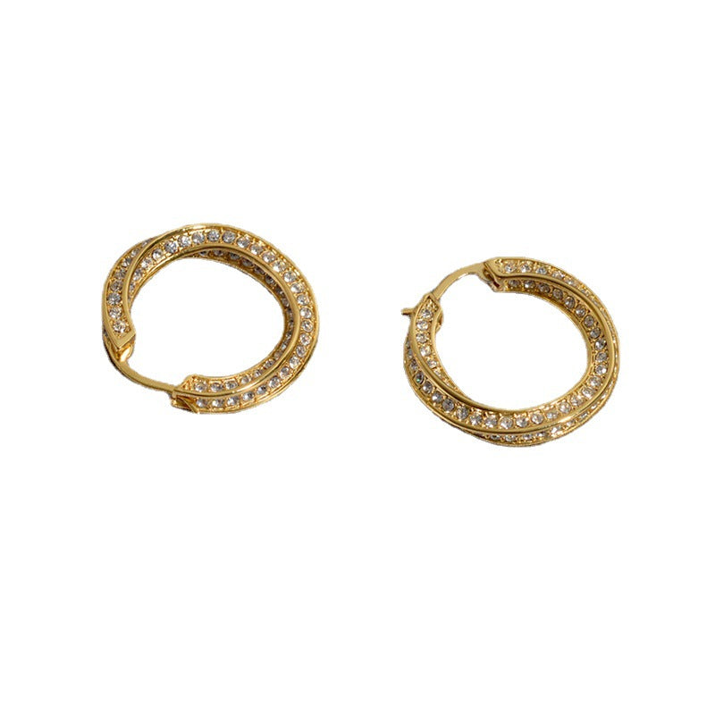 赛家2021新款耳环CEL满钻扭扭曲女欧美法式水晶耳钉镶钻圆圈耳圈