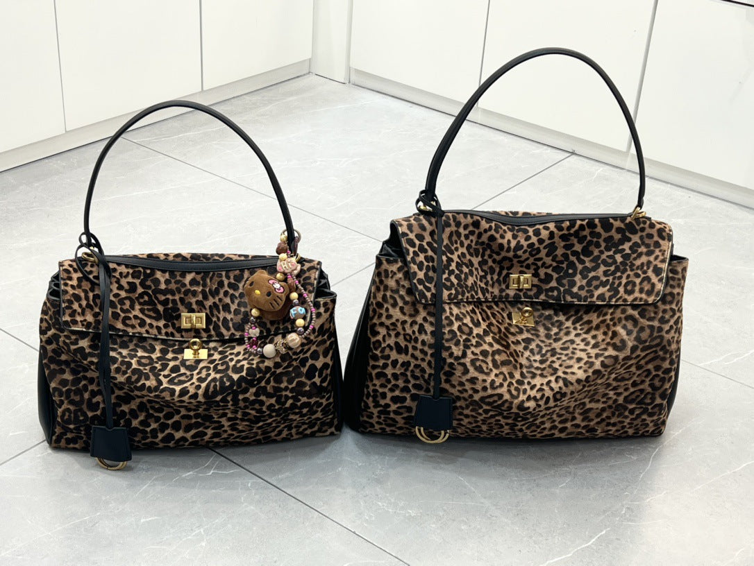 高级感包包女2024新款大容量豹纹托特包马毛手提单肩斜挎凯莉包潮