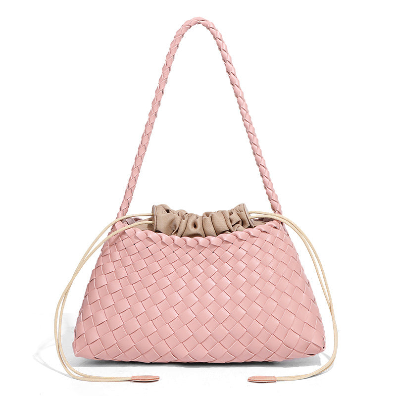 跨境热销纯色手工编织包包女高级感复古手提子母包时尚单肩腋下包