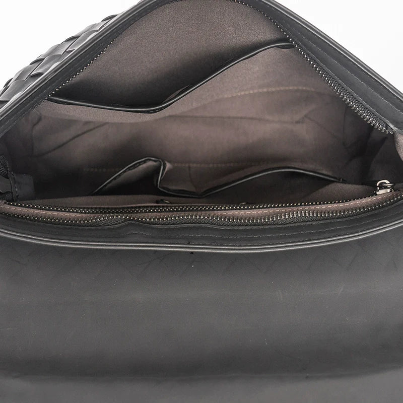 X&BV新款编织潮牌男士单肩包大容量真皮休闲横款翻盖商务斜挎包男