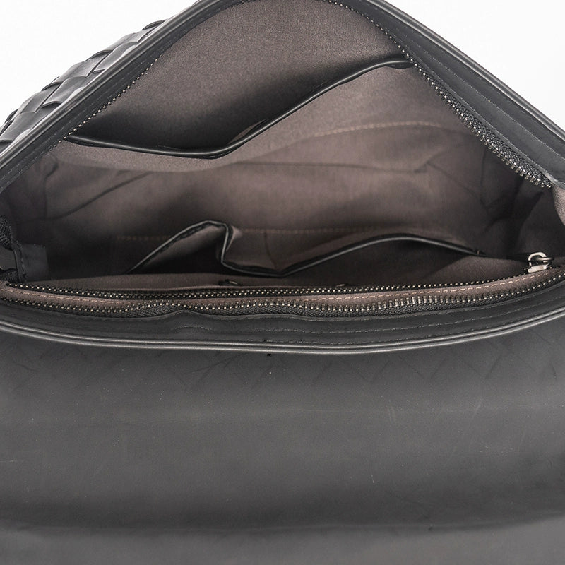 X&BV新款编织潮牌男士单肩包大容量真皮休闲横款翻盖商务斜挎包男