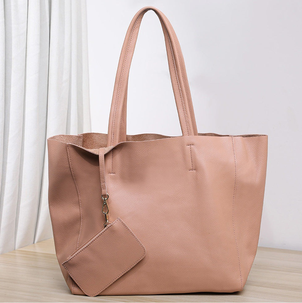 韩版大容量通勤包妈咪购物包牛皮简约真皮托特包单肩斜跨笔记本包