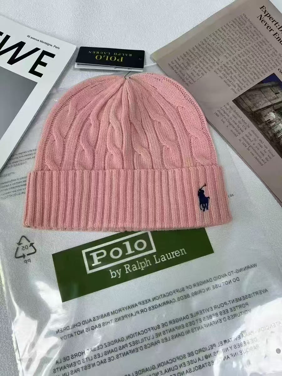 Polo小马标秋冬男女刺绣羊毛针织帽保暖毛线帽冷帽加厚成人帽现货
