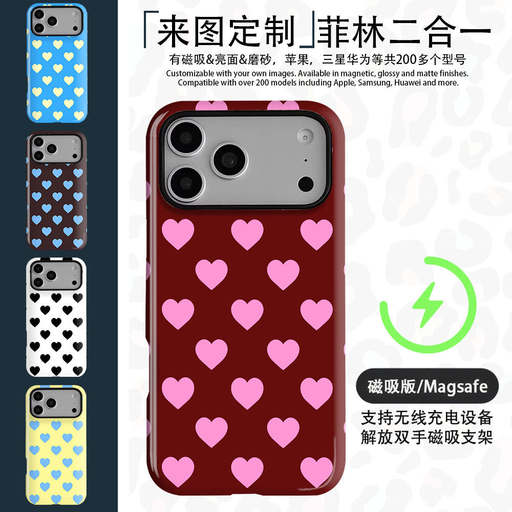 满屏爱心菲林二合一磁吸适用苹果17promax手机壳iPhone16三星跨境
