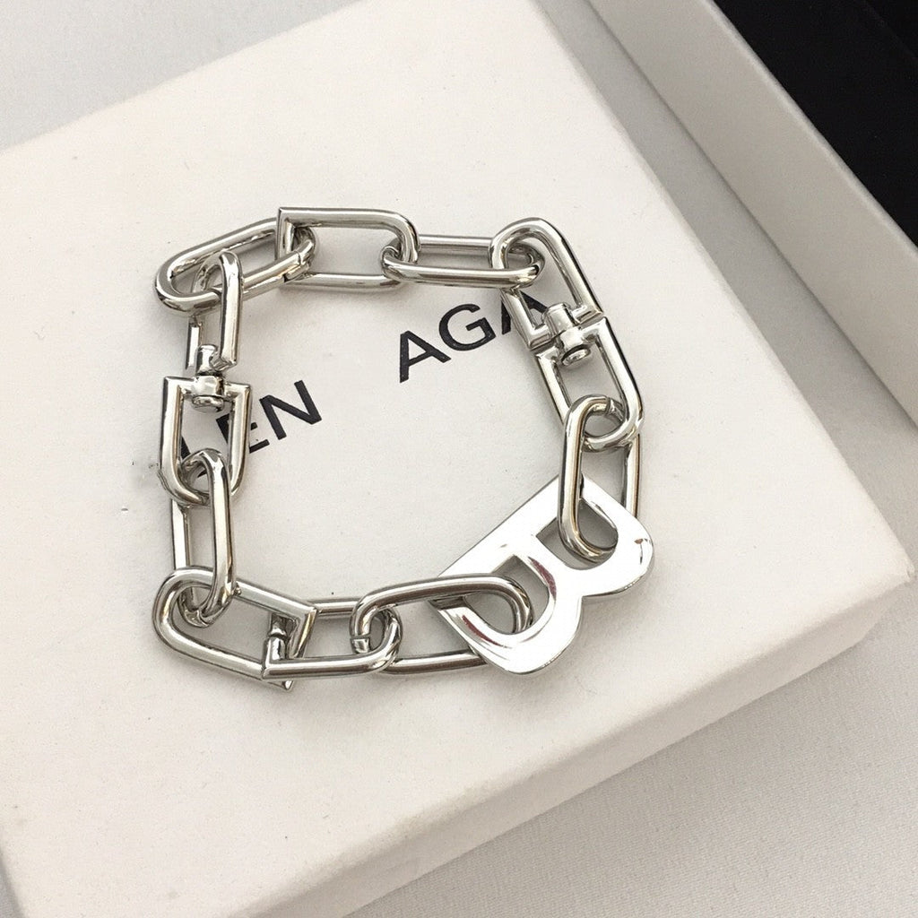 巴黎家字母B光面粗手链欧美时尚嘻哈高级感冷淡风链条情侣手链