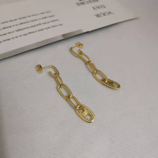 赛家21新款长款链条凯旋门耳钉女高级感气质光面几何形镀金耳环