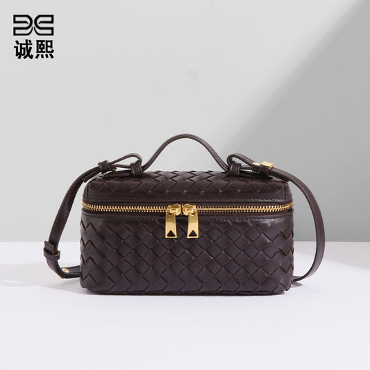 韩版盒子包斜挎编织百搭饭盒包双向拉链开合手提包潮流单肩小方包