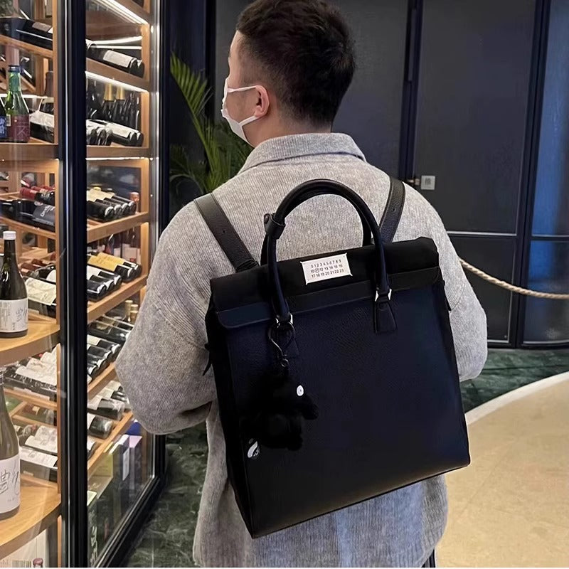 马吉LaMM6多功能5AC通勤包皮拼帆布大容量休闲单肩斜挎双肩电脑包