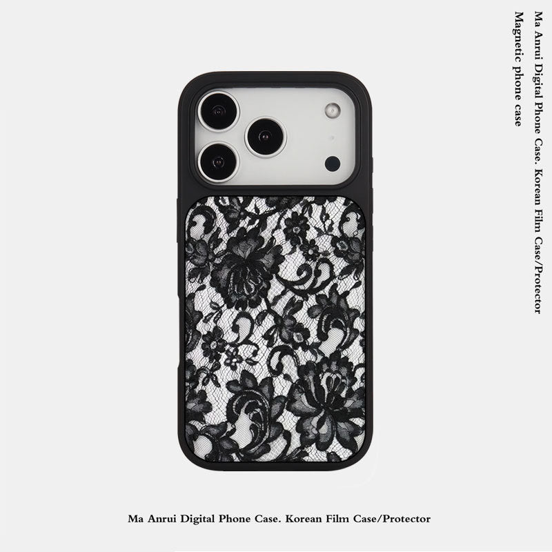 外贸蕾丝花纹适用苹果16pro晶瓷手机壳iPhone17亚克力PC磨砂防摔