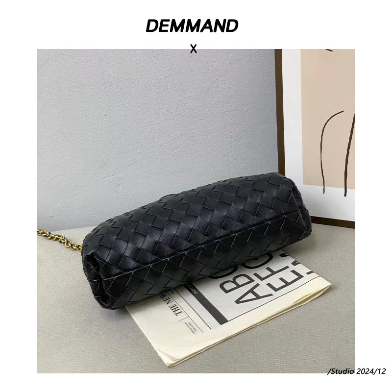 新款链条编织云朵包牛皮单肩腋下手拿包夹子包真皮女包潮流时尚单