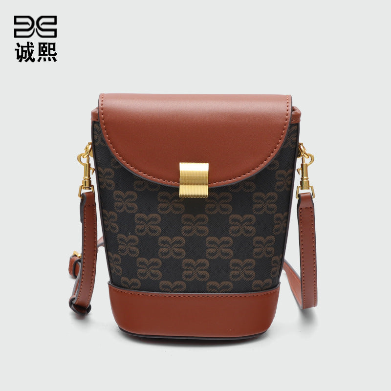 跨境潮流复古大容量水桶包女新款拼接单肩包高级感小众设计斜挎包