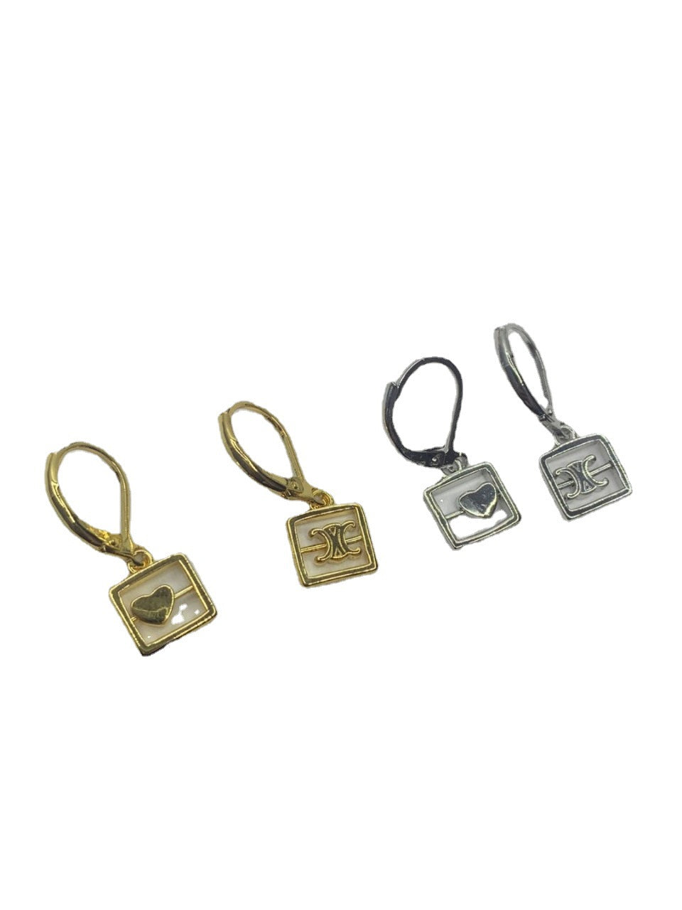 赛林家22新款方块凯旋门爱心不对称耳环女高级感气质CE风直播供应