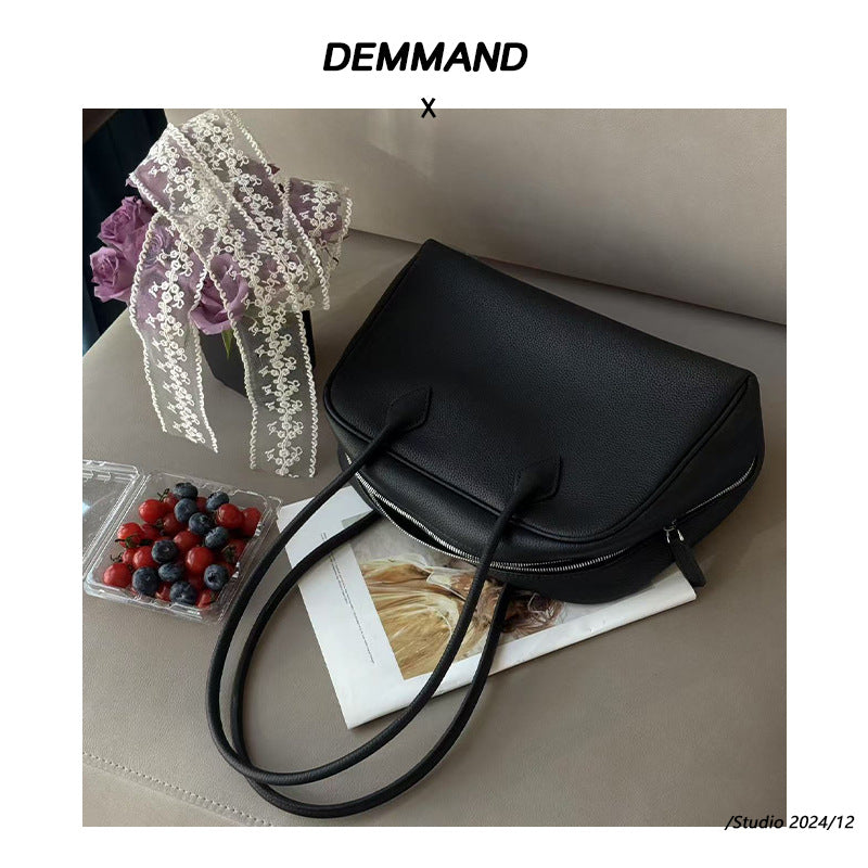 2025新款韩版小众设计头层牛皮波士顿通勤包单肩包斜挎包