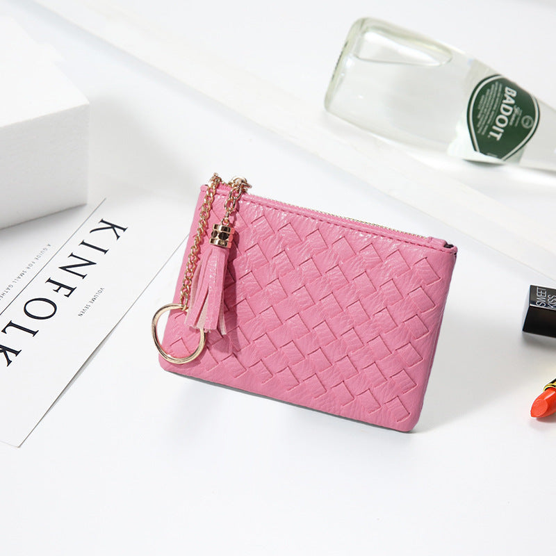 批发定制编织银币零钱包小巧轻便百搭卡包钥匙扣流苏拉链短款钱包