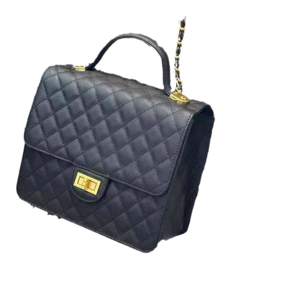 女包新款英伦时尚高级感鱼子酱双肩包菱格链条单肩大容量漆皮背包