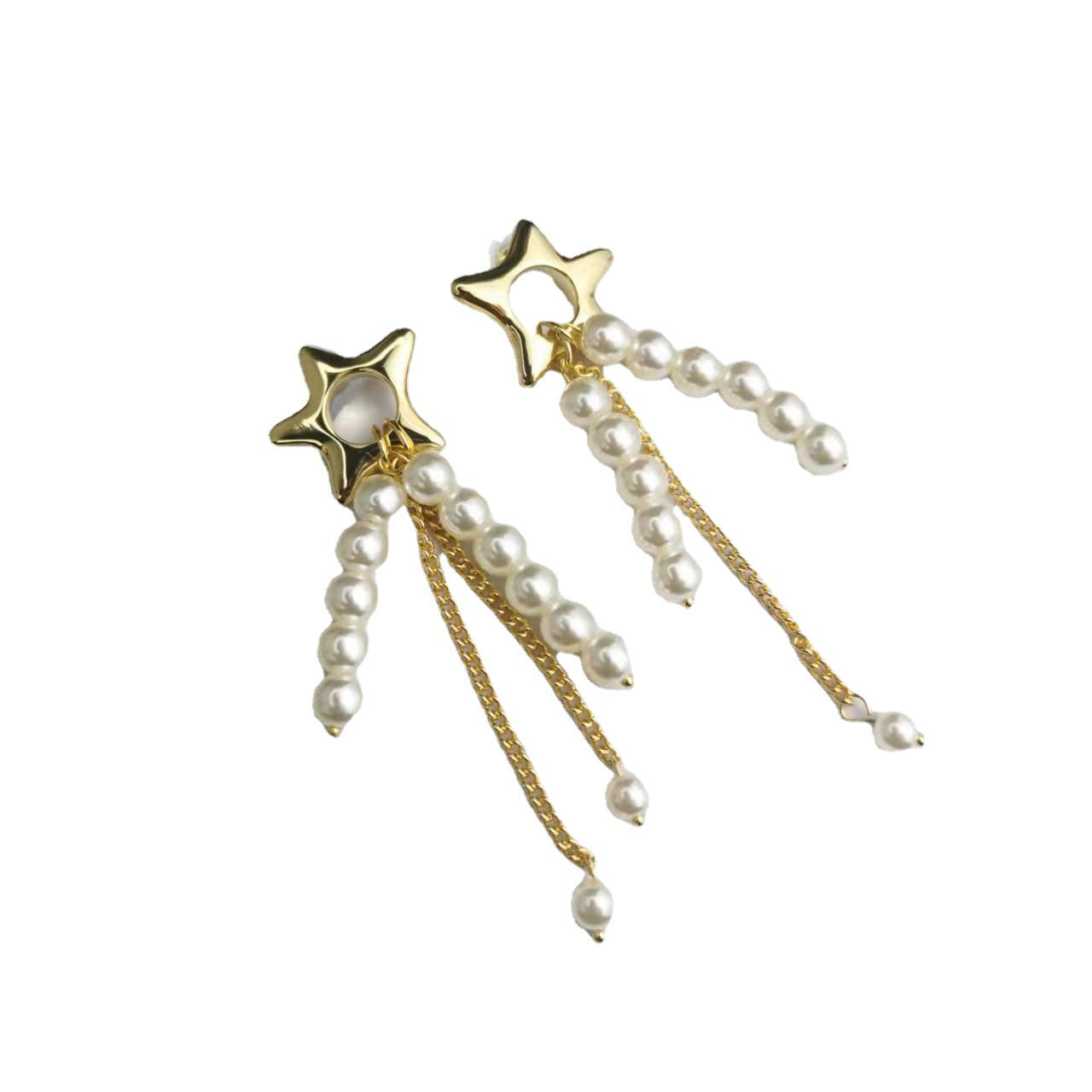CELI21新款法式五角星珍珠流苏耳钉女高级感气质不对称耳环