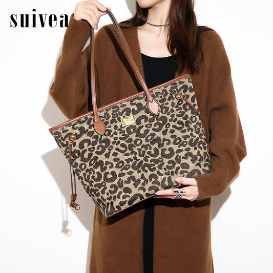 欧美潮流包包复古大容量豹纹手提腋下包单肩秋冬新款高级感托特包