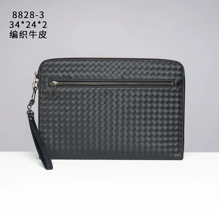 X&BV手拿包男真皮休闲大容量编织平板ipad包文件信封手包男商务潮