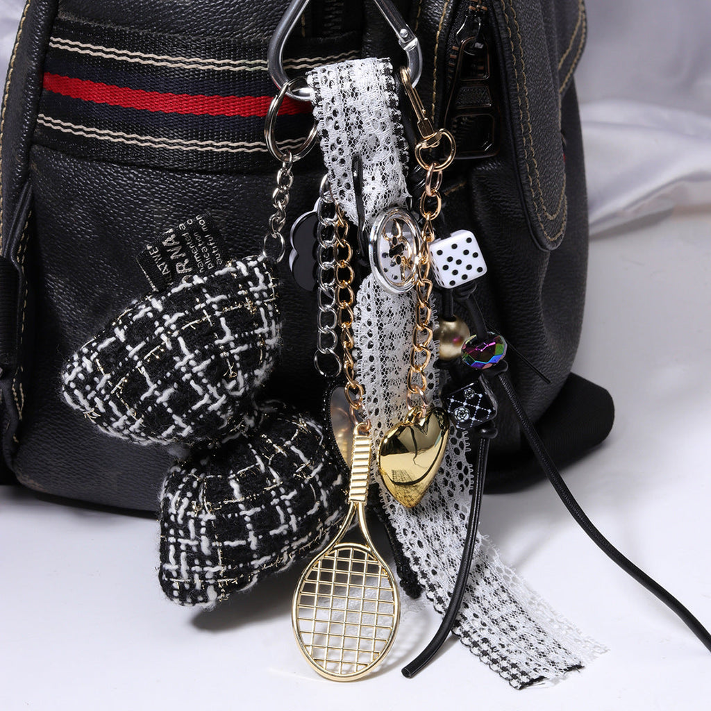 跨境现货miu系蝴蝶结挂件包挂配饰钥匙扣小挂件简约ins风羽毛球拍