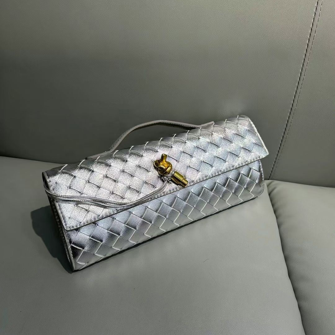 2024新款编织晚宴包牛皮手提包高级横款手提包单肩斜挎包优雅