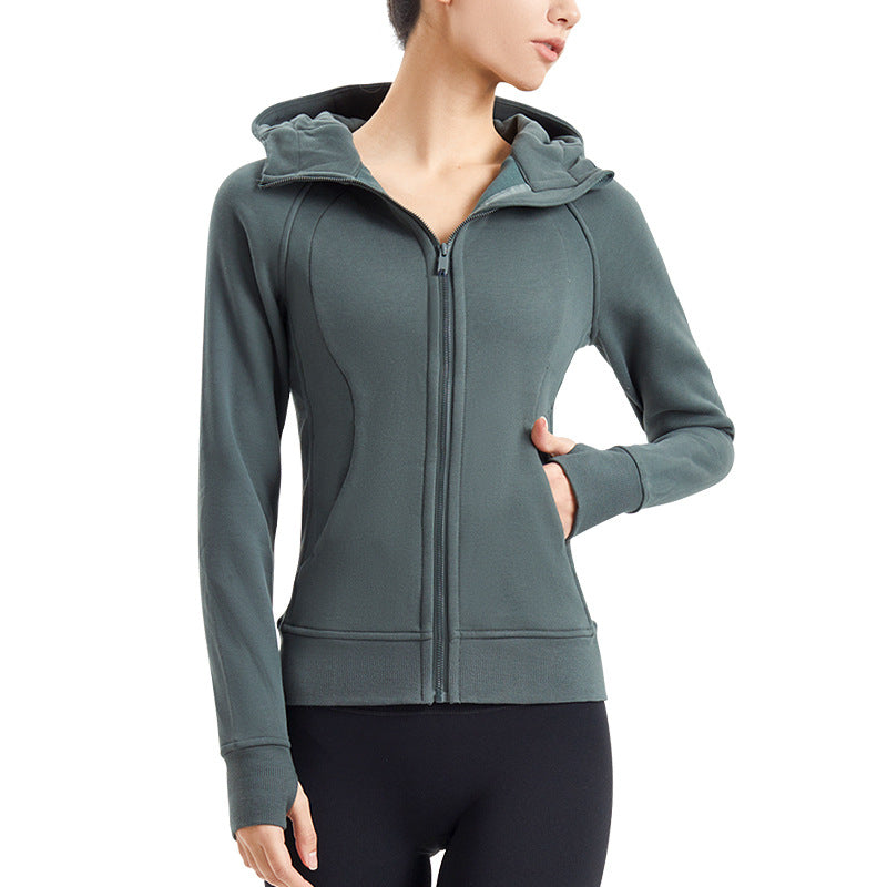 新款瑜伽服外套秋冬女透气抑菌拉链户外运动健身弹力连帽卫衣上衣