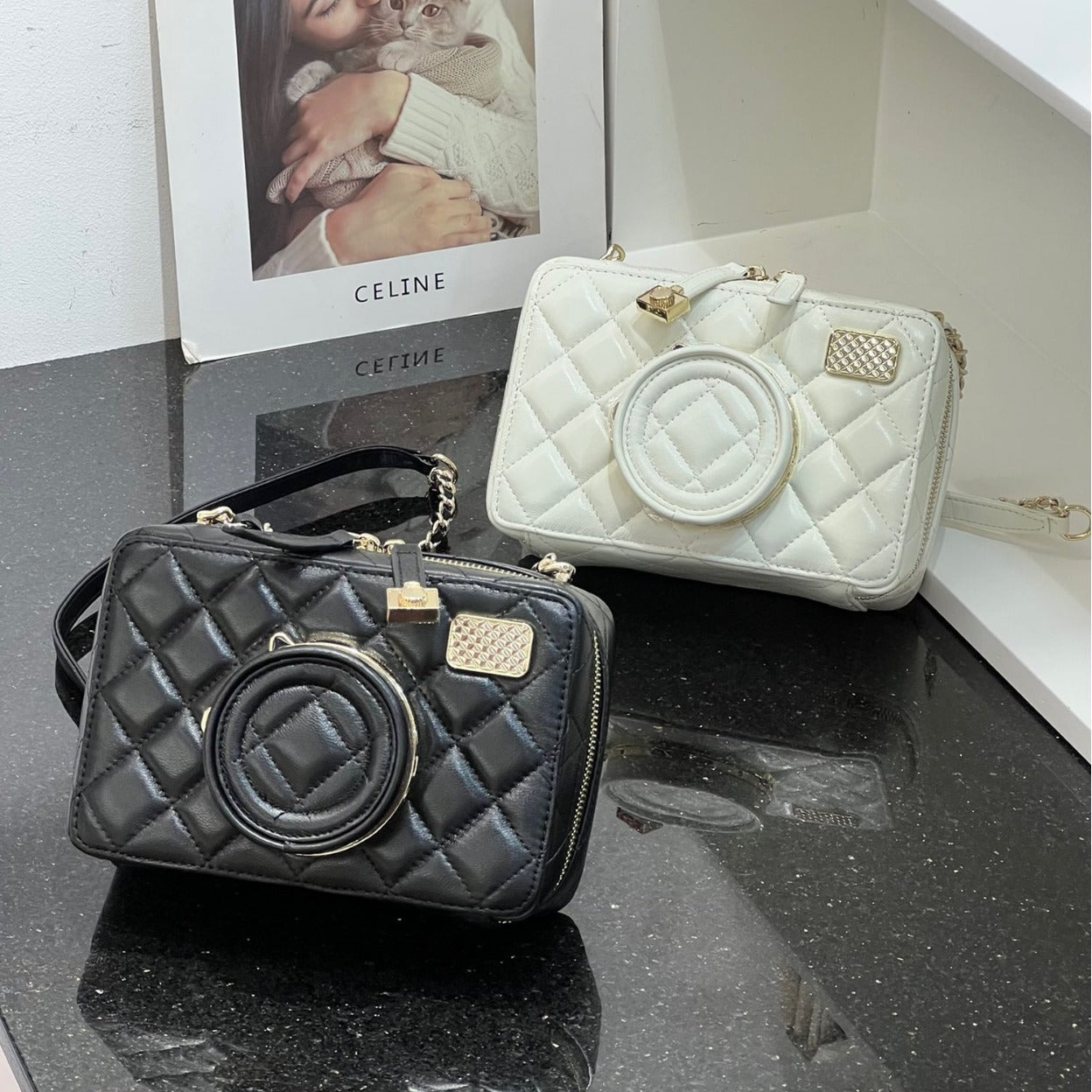 2024小香风包包进口小羊皮相机包斜挎包女小包包迷你手机包口红包