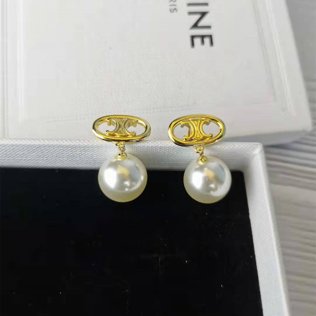 赛家2021新款凯旋门珍珠耳环时髦简约高级感celin风银针珍珠耳钉